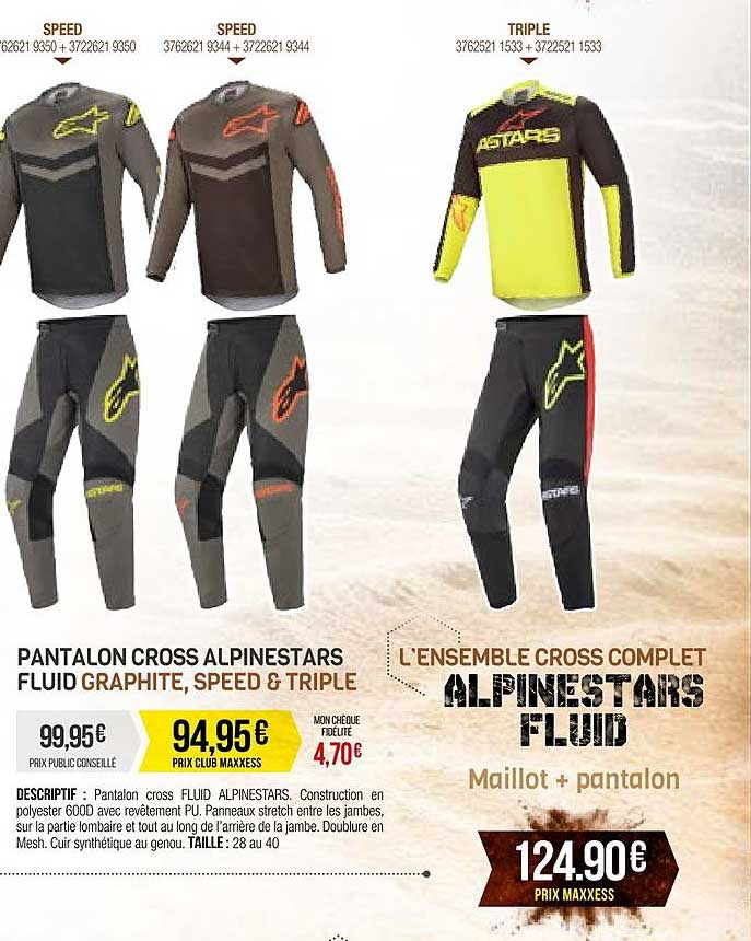 pantalon cross alpinestars fluid graphite, speed & triple, l'ensemble cross complet alpinestars fluid