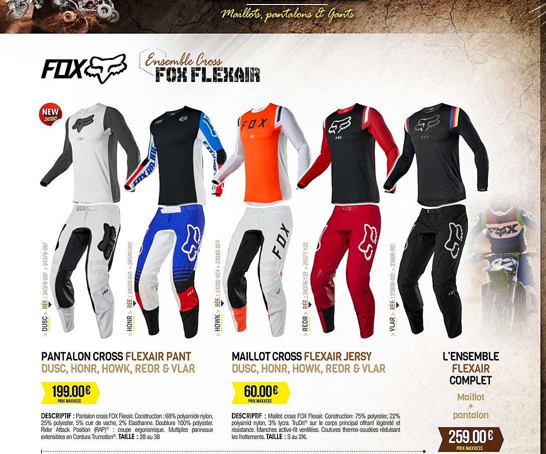 pantalon cross flexair pant dusc, honr, howk, redr & vlar, maillot cross flexair jersy dusc, honr, howk, redr & vlar, l'ensemble flexair