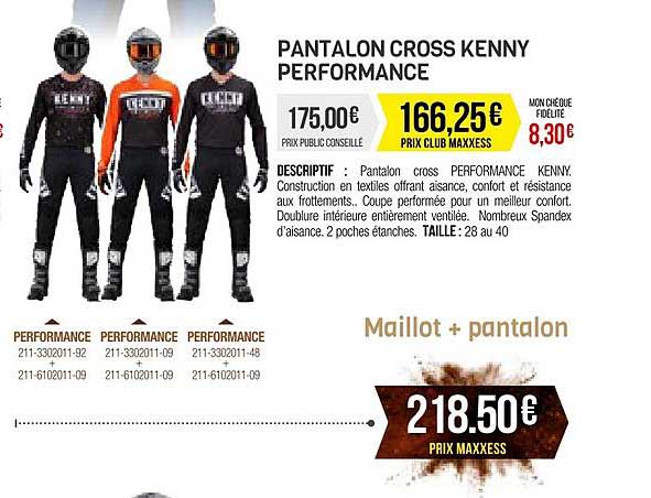 pantalon cross kenny performance, maillot + pantalon