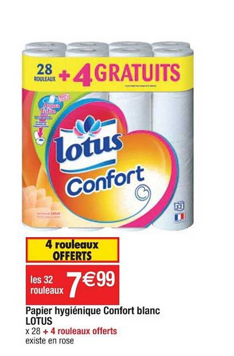 Papier Hygiénique Confort Blanc Lotus 4 Rouleaux Offerts