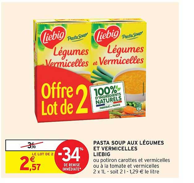 pasta soup aux légumes et vermicelles liebig -34% remise immédiate