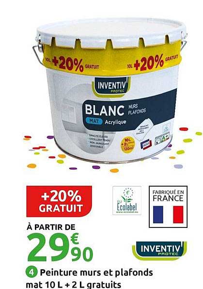 peinture murs et plafonds mat 10 l + 2 l gratuits