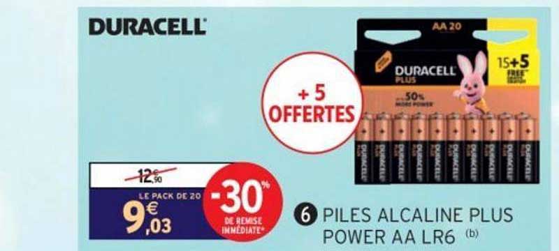 piles alcaline plus power aa lr6 -30% de remise immédiate duracell