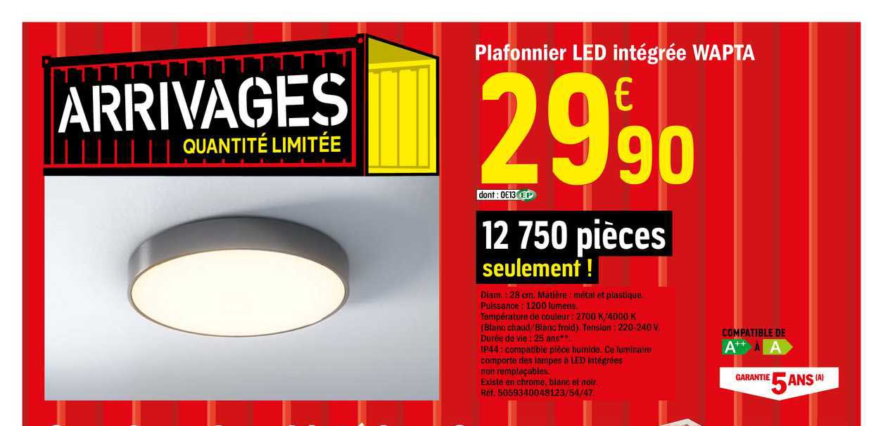 plafonnier led intégrée wapta