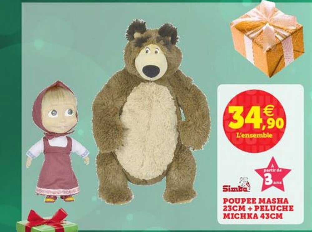 poupée masha 23 cm + peluche michka 43 cm