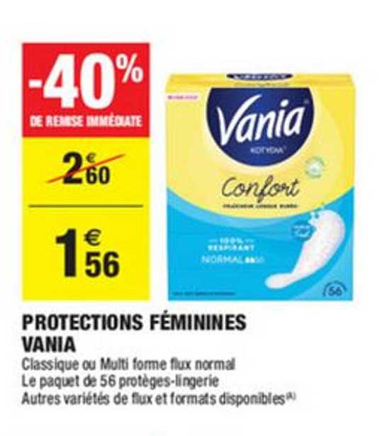 protections féminines vania -40% remise immédiate
