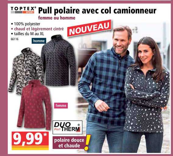 pull polaire avec col camioneur toptex sport