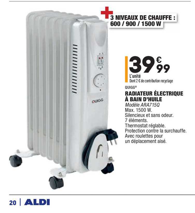 Quigg Radiateur électrique à Bain D'huile