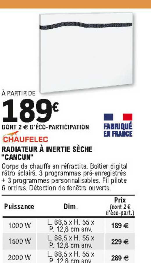 radiateur à inertie sèche "cancun" chaufelec