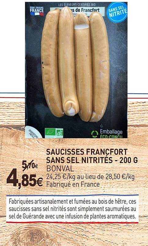 saucisses francfort sans sel nitrités bonval