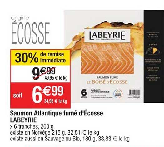 saumon atlantique fumé d'écosse labeyrie 30% remise immédiate