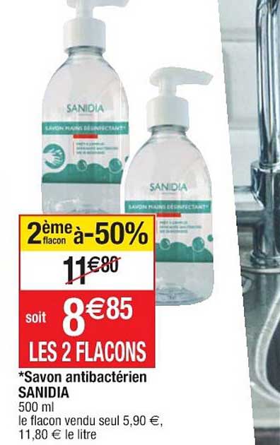 Savon Antibactérien Sanidia Le 2ème Flacon à -50%