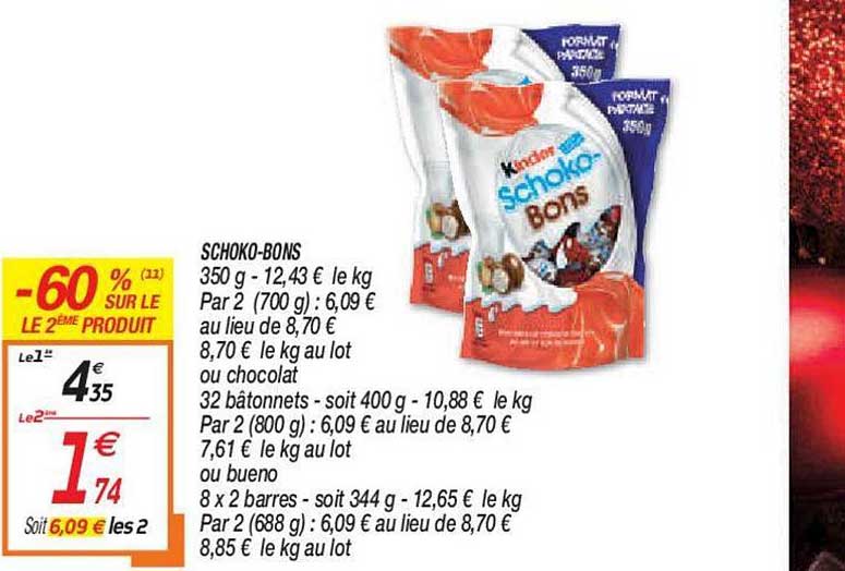 schoko bons -60% sur le 2e produit