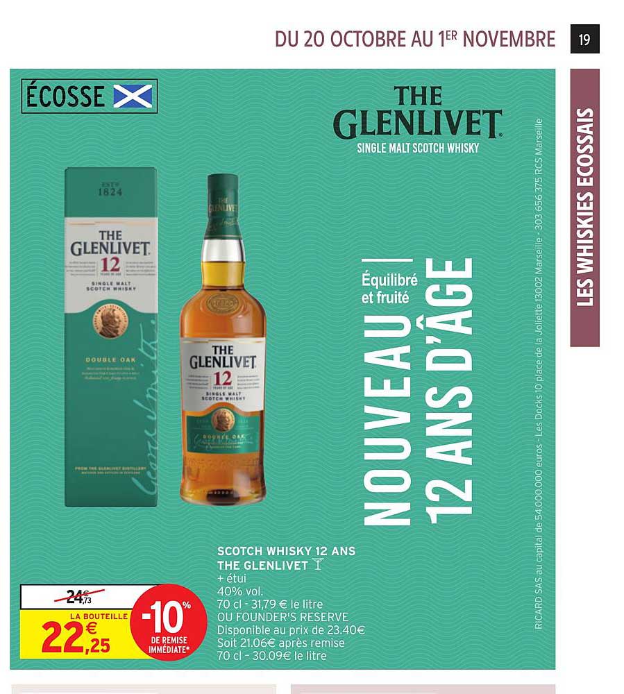scotch whisky 12 ans the glenlivet -10% remise immédiate