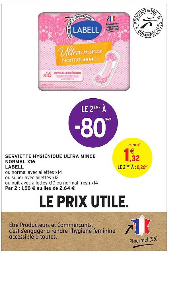 serviette hygiénique ultra mince normal x16 labell le 2ème à -80%