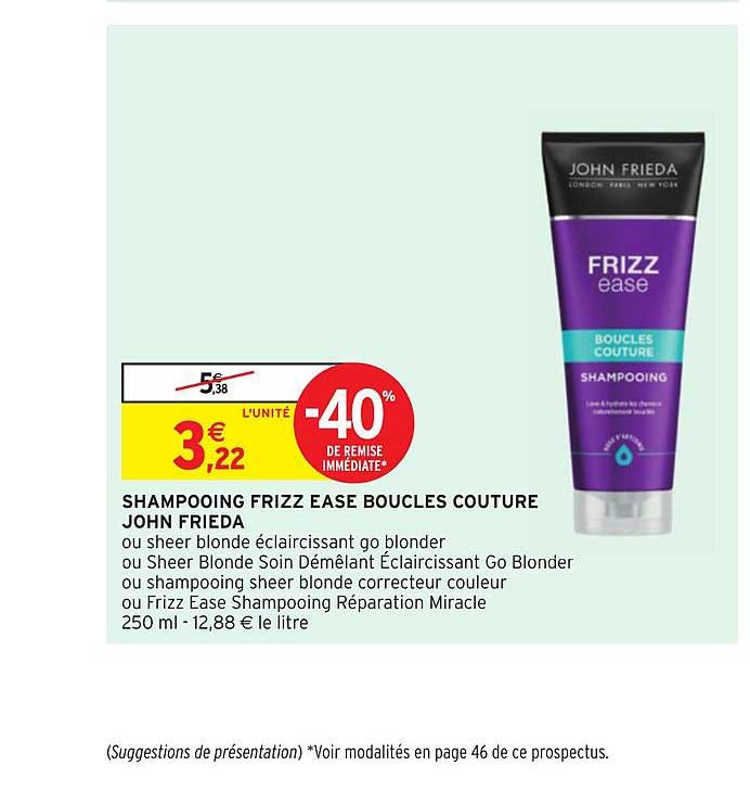 shampooing frizz ease boucles couture john frieda -40% remise immédiate