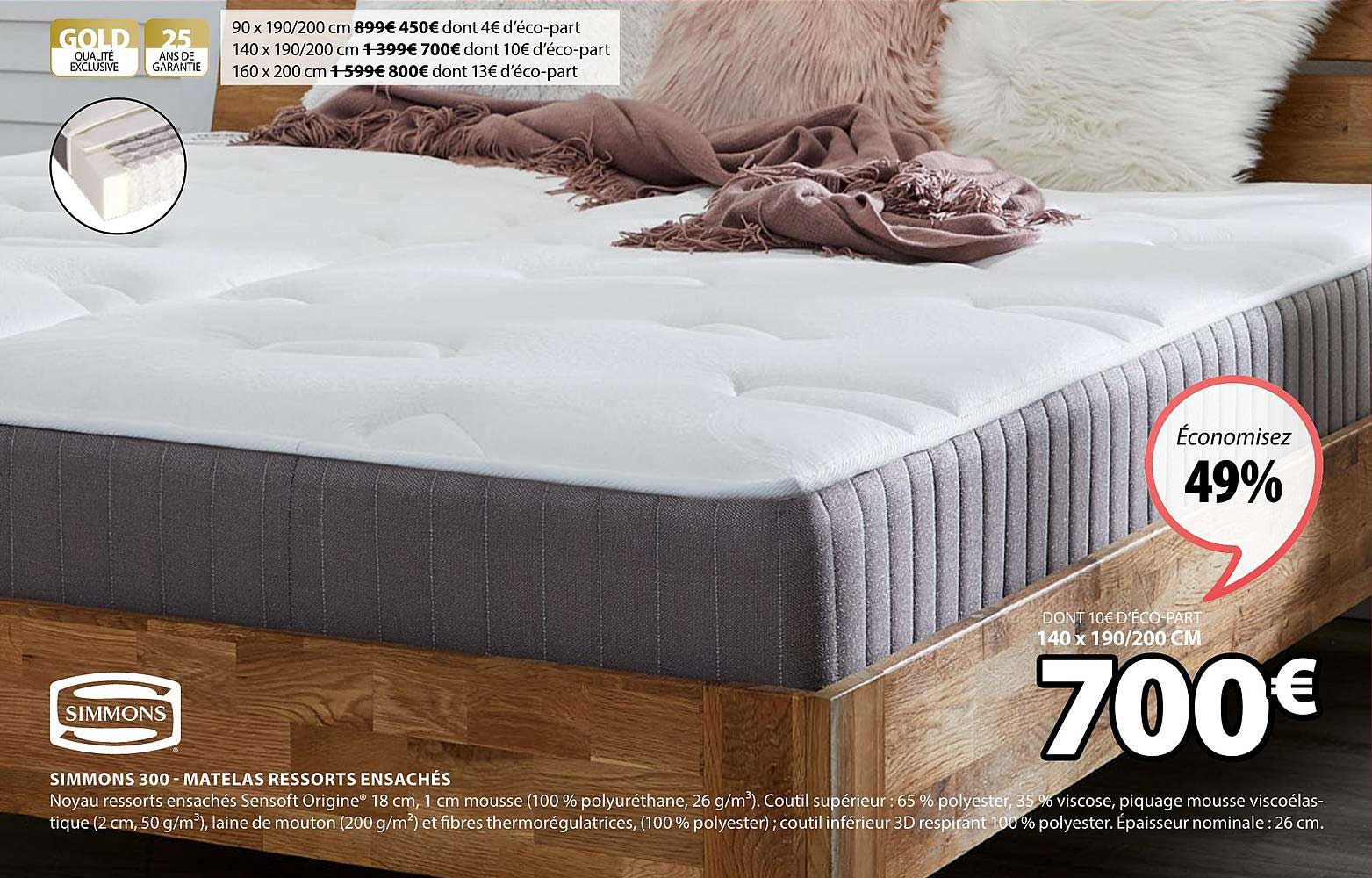 simmons 300 matelas ressort ensachés