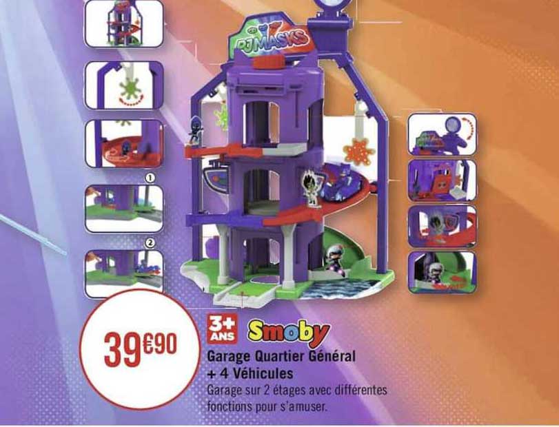 smoby garage quartier général + 4 véhicules