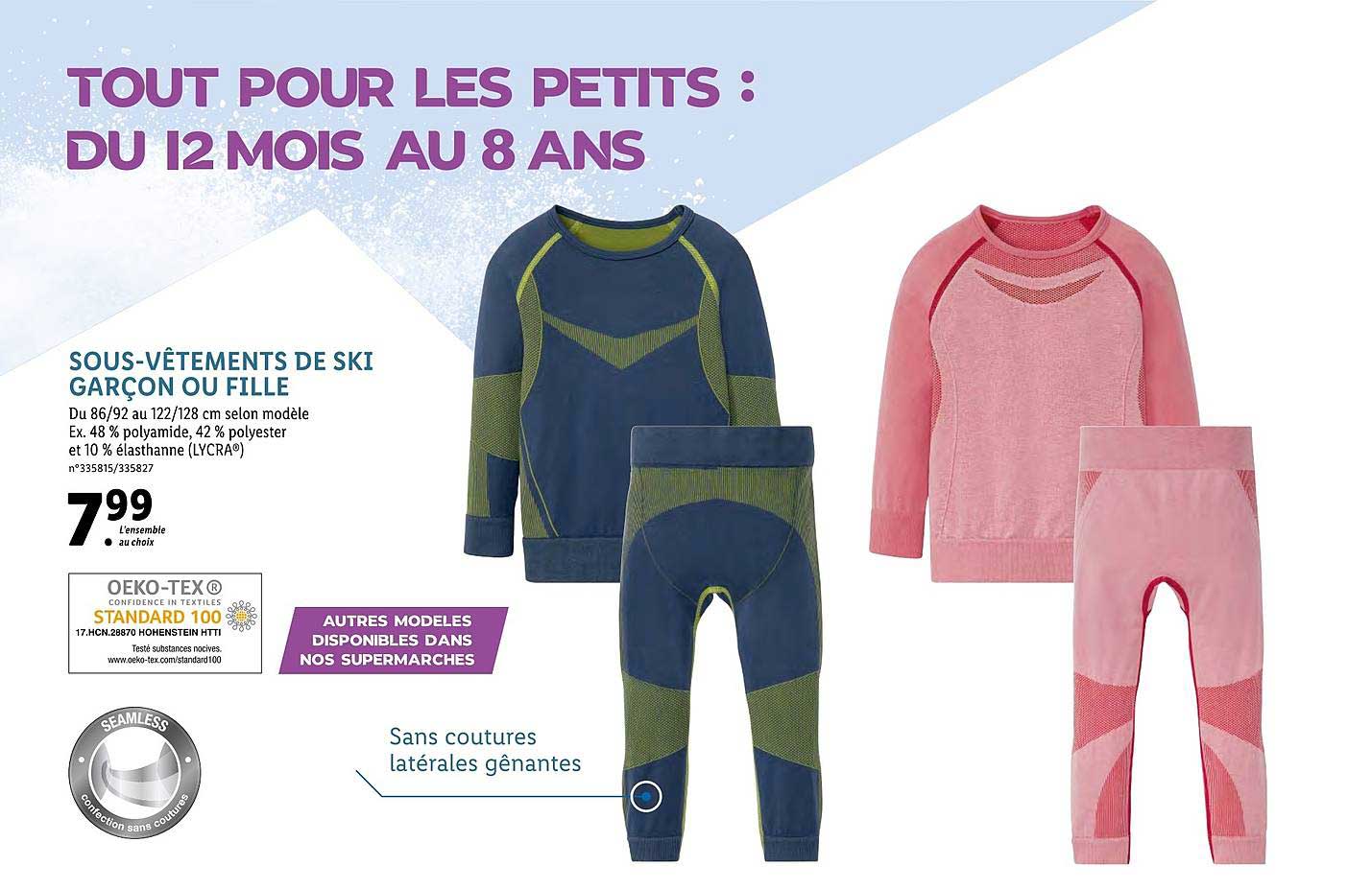 sous-vêtements de ski garçon ou fille