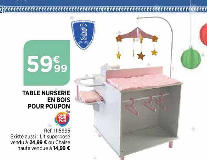 table nurserie en bois pour poupon one two fun