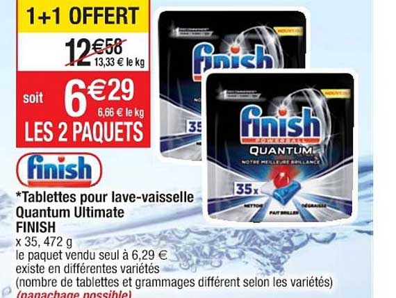 tablettes pour lave vaisselle quantum ultimate finish 1+1 offert