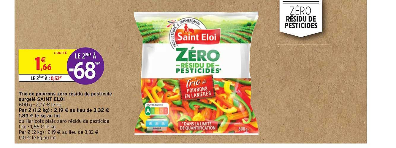 trio de poivrons zéro résidu de pesticide surgelé saint eloi le 2ème à -68%