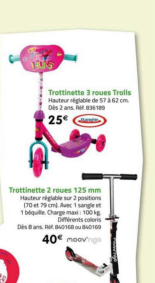 trottinette 3 roues trolls trottinette 2 roues 125 mm moov'ngo