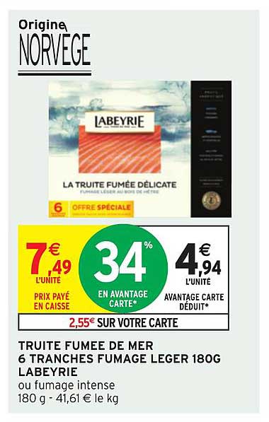 truite fumée de mer 6 tranches fumage leger 180g labeyrie