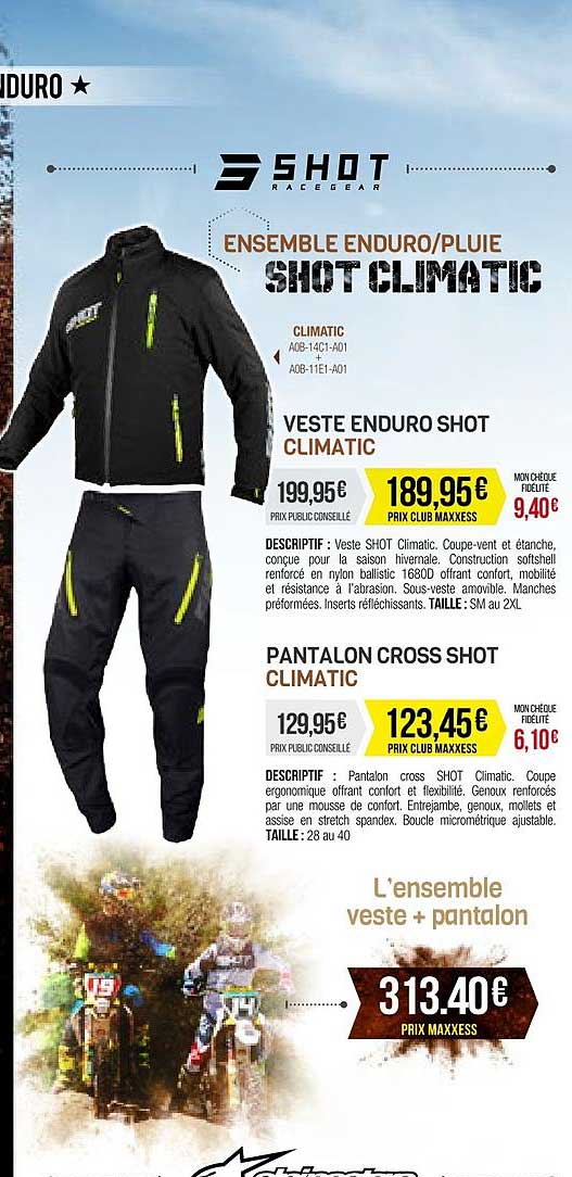 veste enduro shot climatic, pantalon cross shot climatic, ensemble enduro pluie