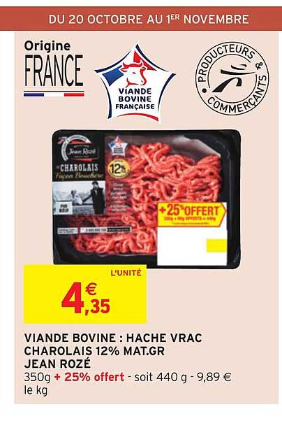 viande bovine haché vrac charolais 12% m. g. jean rozé