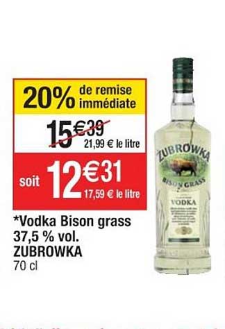 vodka bison grass 37.5% vol. zubrowka 20% remise immédiate