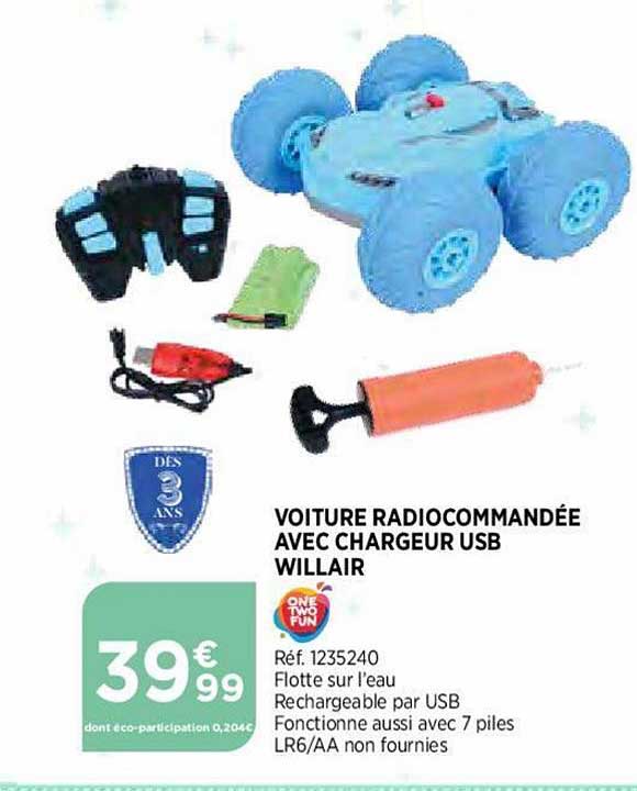 Voiture Radiocommandée Avec Chargeur Usb Williar One Two Fun