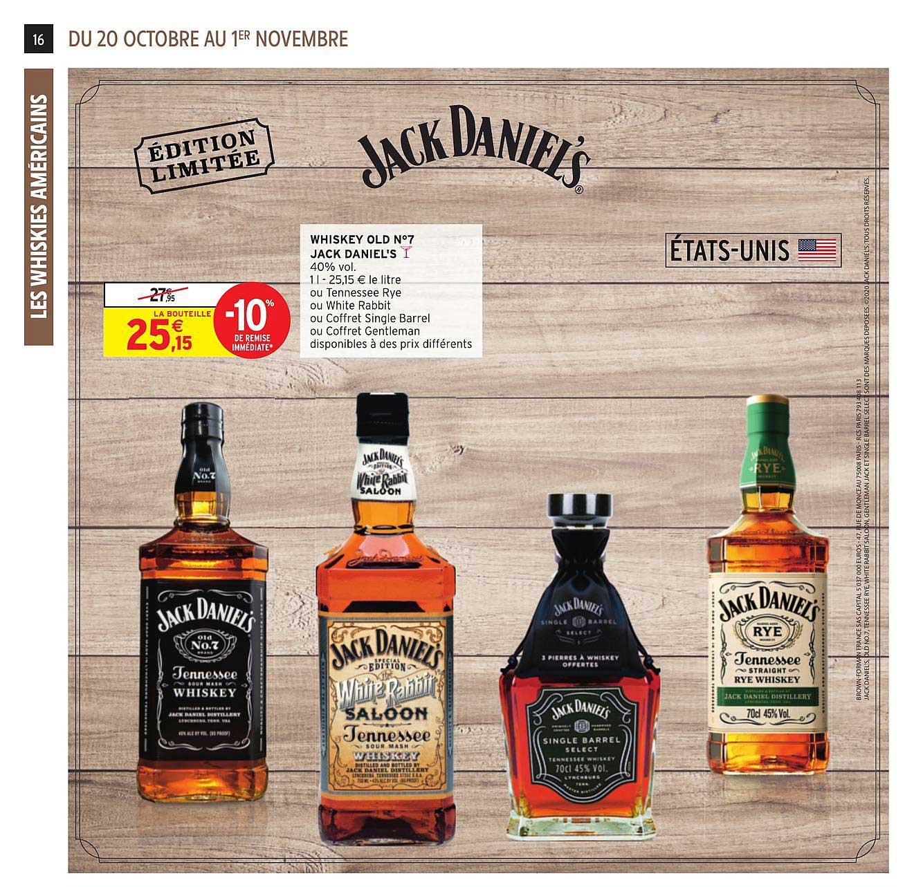 whiskey old n° 7 jack daniel's 10% remise immédiate