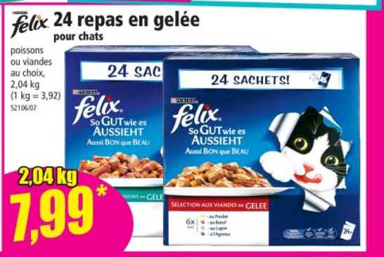 24 repas en gelée poru chats felix