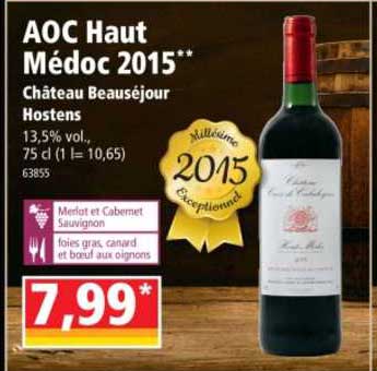 aoc haut médoc 2015 château beauséjour hostens
