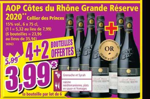 aop côtes du rhône grande réserve 2020 cellier des princes
