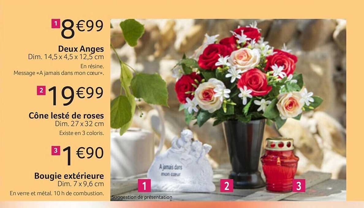 deux anges, cône lesté de roses, bougie extérieure