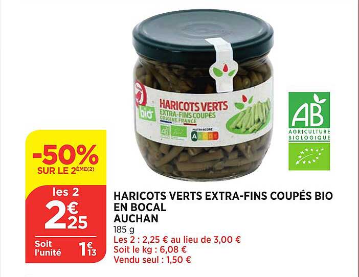 Haricots Verts Extra-fins Coupés Bio En Bocal Auchan