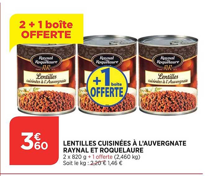 lentilles cuisinées à l'auvergnate raynal et roquelaure