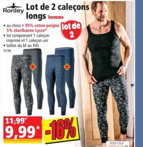 lot de 2 caleçons longs homme ronley