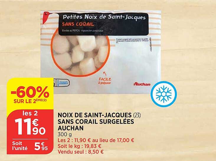 noix de saint-jacques sans corail surgelées auchan