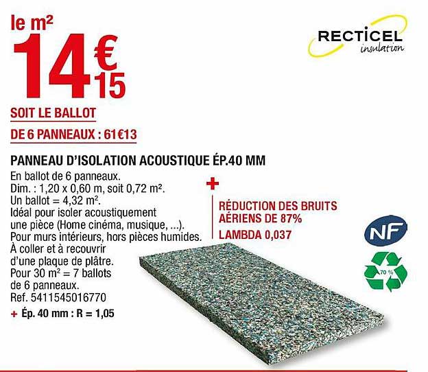 panneau d'isolation acoustique ép. 40 mm