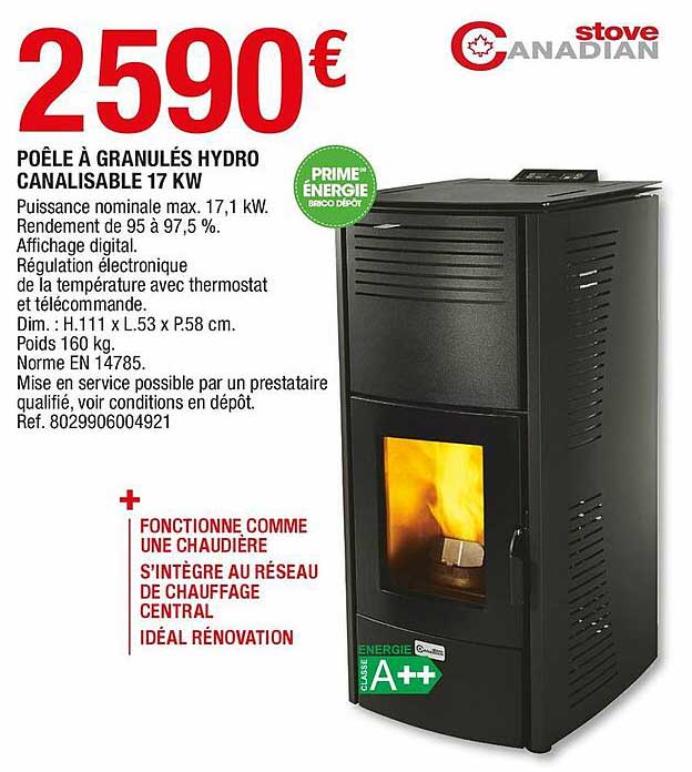 poêle à graulés hydro canalisable 17 kw stove canadian