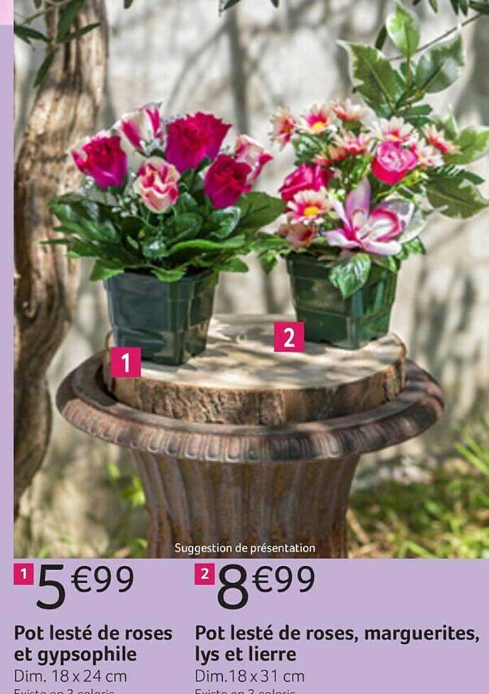 pot lesté de roses et gypsophile, pot lesté de roses, marguerites, lys et lierre