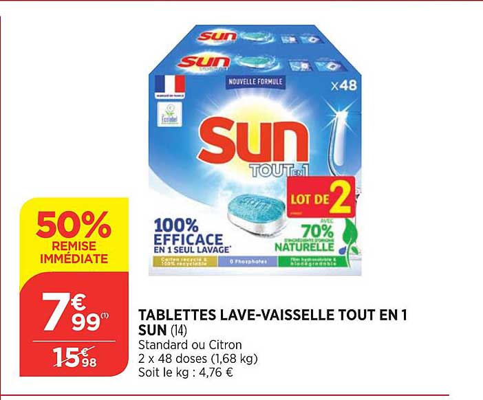 tablettes lave-vaisselle tout en 1 sun