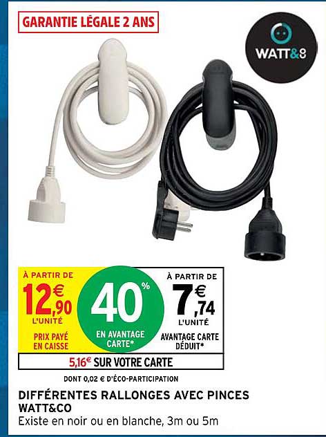 différentes rallonges avec pinces watt & co