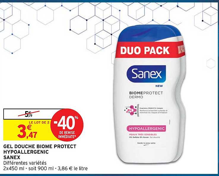 gel douche biome protect hypoallergenic sanex