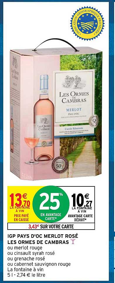 igp pays d'oc merlot rosé les ormes de cambras