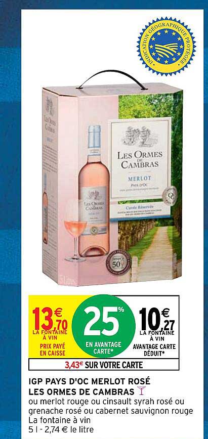 igp pays d'oc merlot rosé les ormes de cambras