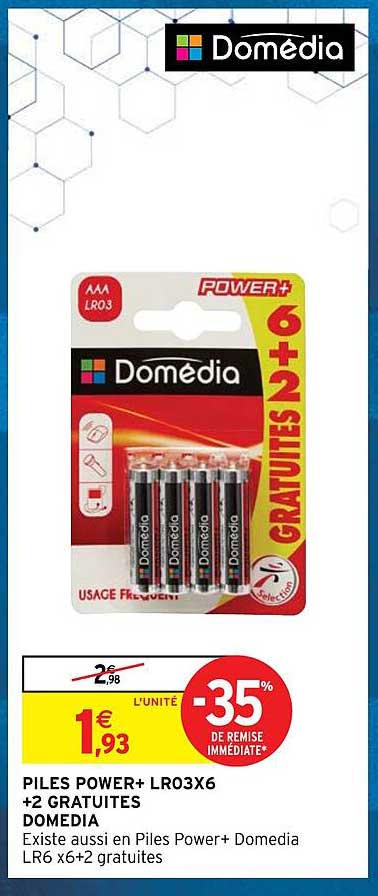 piles power+ lr03x6 + 2 gratuites domédia